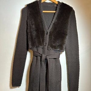 Elie Tahari Wool/Fur Long Belted Sweater